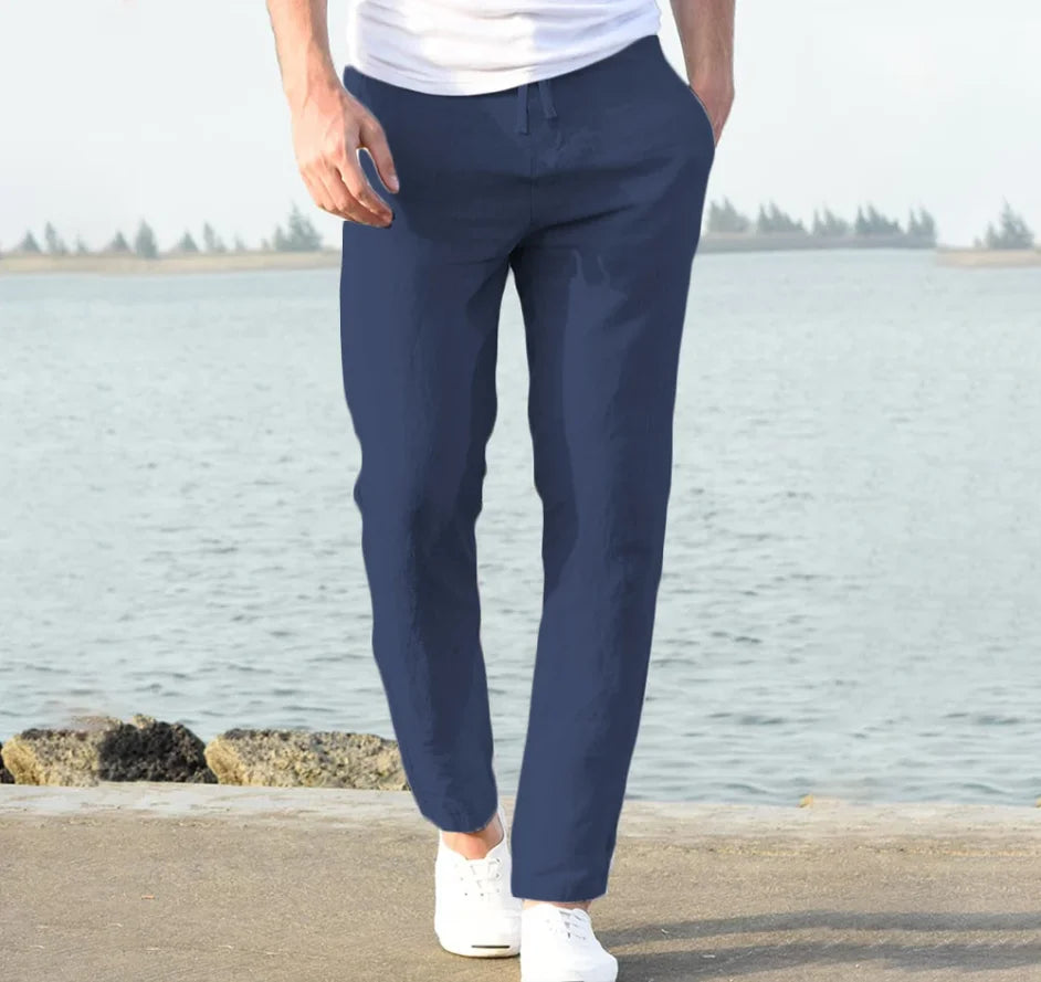 Pantalones harén de lino y algodón para hombre, pantalón informal, holgado, con cintura elástica, 2025