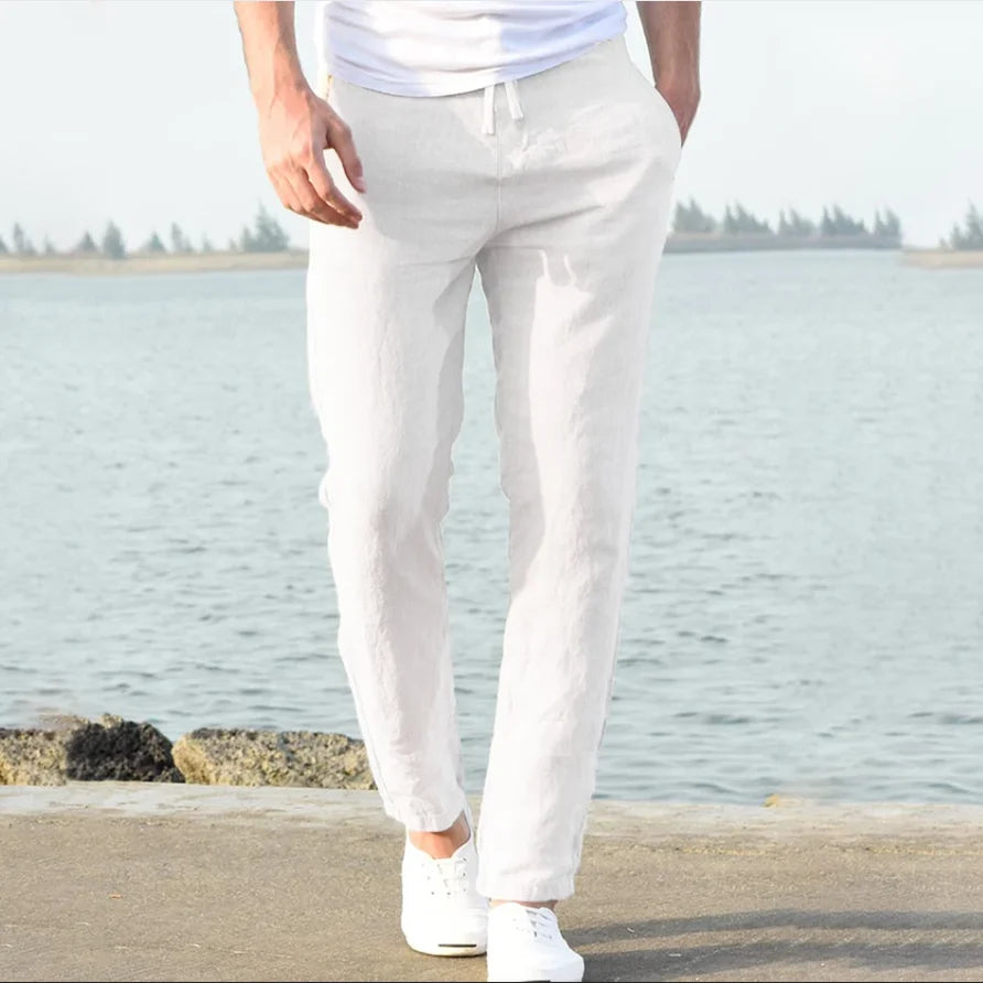 Pantalones harén de lino y algodón para hombre, pantalón informal, holgado, con cintura elástica, 2025
