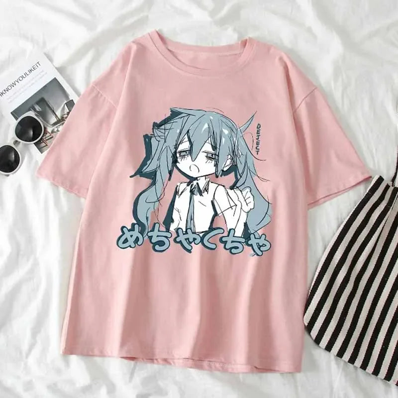 Camiseta de Anime japonés Y2K para mujer, ropa de calle holgada de algodón, camisetas informales de talla grande, camisetas de manga corta de hip-hop Harajuku, ropa para mujer