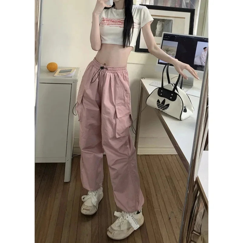 Pantalones cargo holgados de pierna recta y pierna ancha, estilo vintage, estilo casual, con bolsillos grandes, para mujer, de moda, 2024