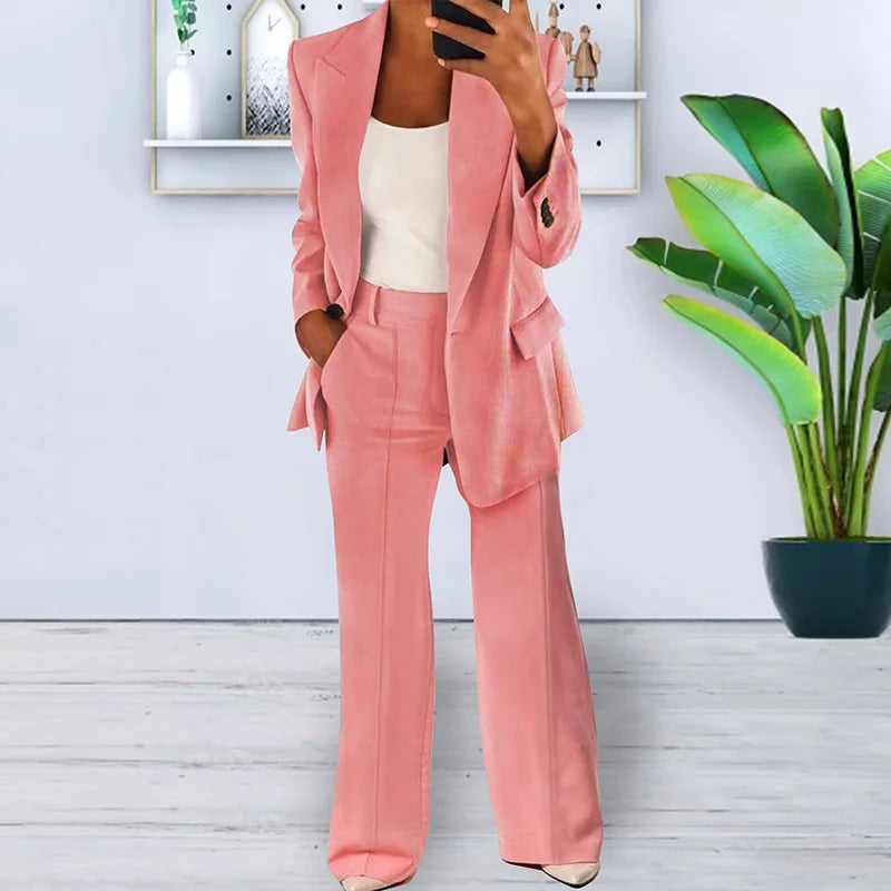 Conjuntos de 2 piezas de pantalón y blazer para mujer, moda de otoño, para oficina, formales, de chándal