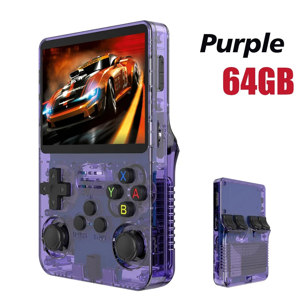 Consola de videojuegos R36S de código abierto de 128 GB, sistema Linux, pantalla IPS de 3,5 pulgadas, reproductor de vídeo portátil de bolsillo naranja, 64 GB, los mejores juegos