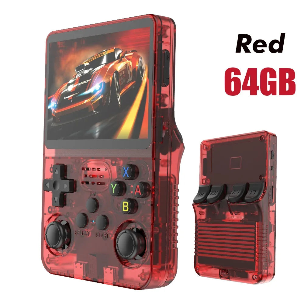 Consola de videojuegos R36S de código abierto de 128 GB, sistema Linux, pantalla IPS de 3,5 pulgadas, reproductor de vídeo portátil de bolsillo naranja, 64 GB, los mejores juegos