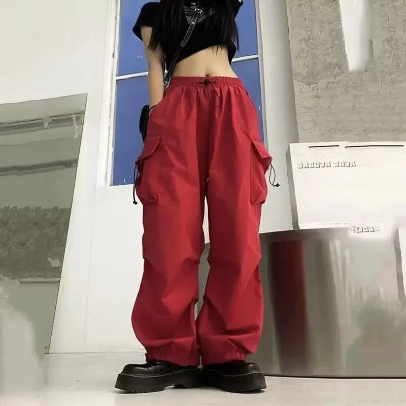 Pantalones cargo holgados de pierna recta y pierna ancha, estilo vintage, estilo casual, con bolsillos grandes, para mujer, de moda, 2024