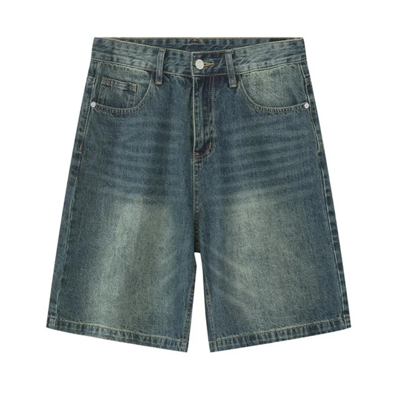 Pantalones cortos casuales de marca de diseñador para hombre, pantalones cortos vaqueros holgados hasta la rodilla, moda de verano, pantalones vaqueros cortos de pierna ancha para uso diario.