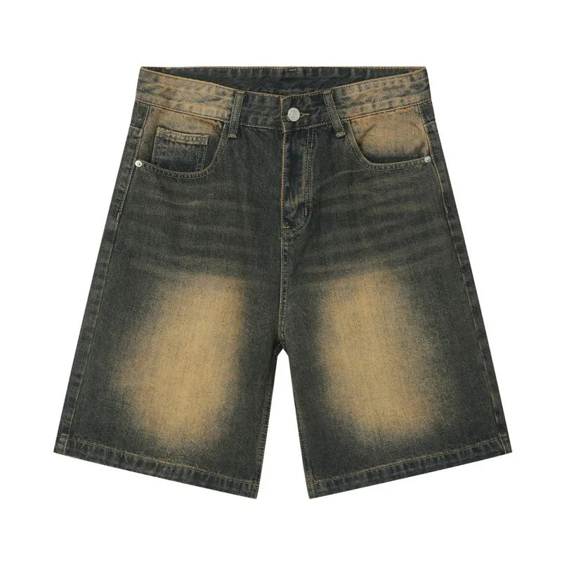Pantalones cortos casuales de marca de diseñador para hombre, pantalones cortos vaqueros holgados hasta la rodilla, moda de verano, pantalones vaqueros cortos de pierna ancha para uso diario.