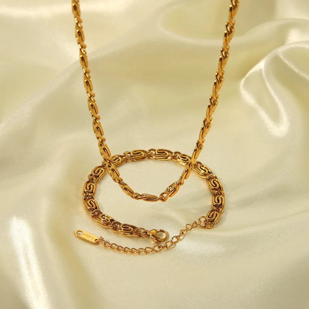 Stainless Steel Geometric Circle Grain Neckalces Bracelet Jewelry Set For Women Gold Color Metal 18 K Plated Collar