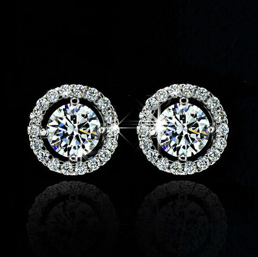 Luxury Crystal White Zircon Stud Earrings Simple Yellow Gold Color Round Vintage Wedding Jewelry For Women