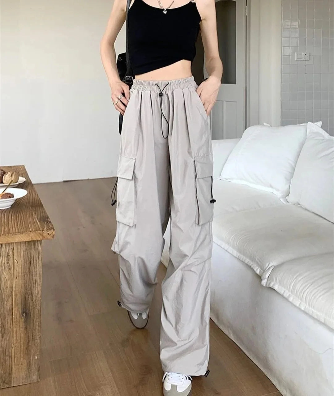 Pantalones cargo holgados de pierna recta y pierna ancha, estilo vintage, estilo casual, con bolsillos grandes, para mujer, de moda, 2024