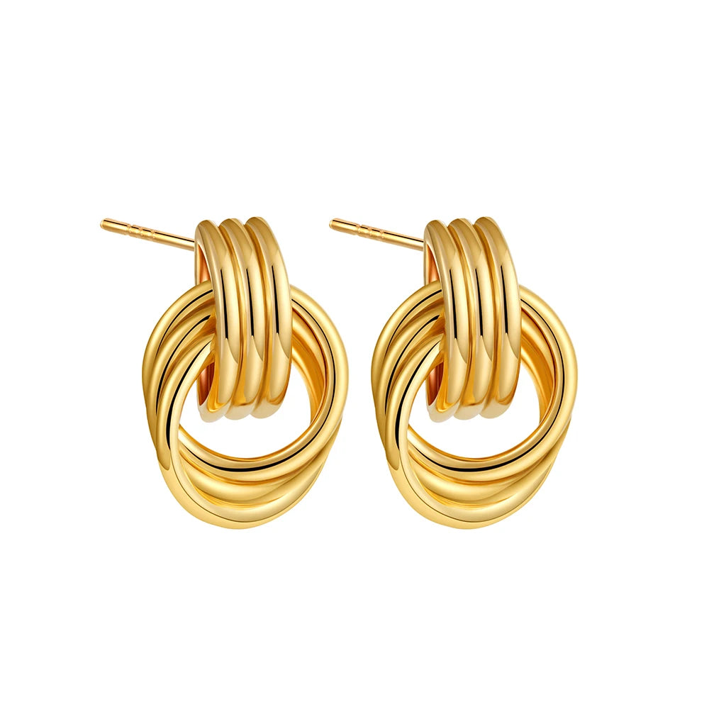 Vintage Texture Gold Plated Stainless Steel Earrings for Women Geometric Circle Twist Statement Earring Fashion Jewelry Bijoux