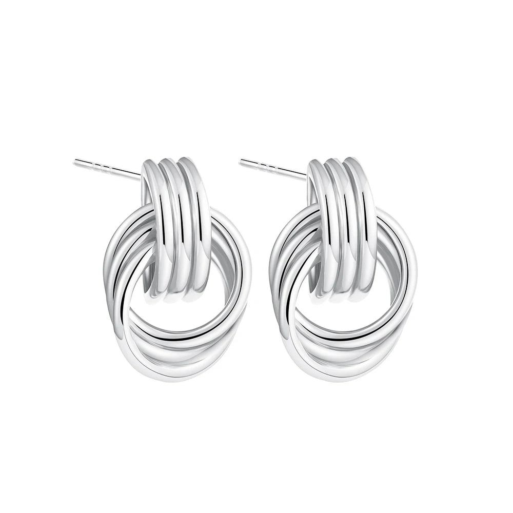 Vintage Texture Gold Plated Stainless Steel Earrings for Women Geometric Circle Twist Statement Earring Fashion Jewelry Bijoux