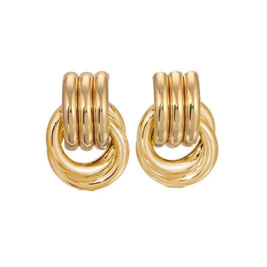 Vintage Texture Gold Plated Stainless Steel Earrings for Women Geometric Circle Twist Statement Earring Fashion Jewelry Bijoux