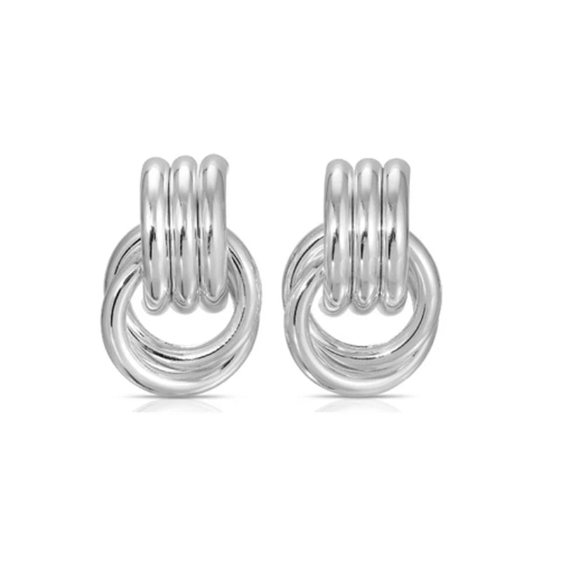 Vintage Texture Gold Plated Stainless Steel Earrings for Women Geometric Circle Twist Statement Earring Fashion Jewelry Bijoux
