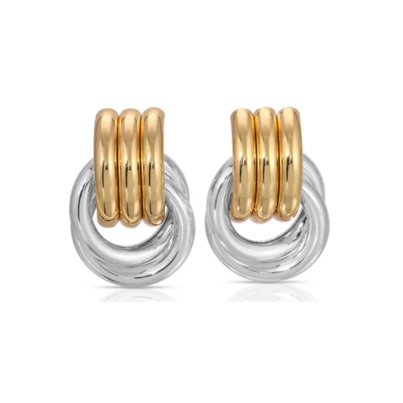 Vintage Texture Gold Plated Stainless Steel Earrings for Women Geometric Circle Twist Statement Earring Fashion Jewelry Bijoux