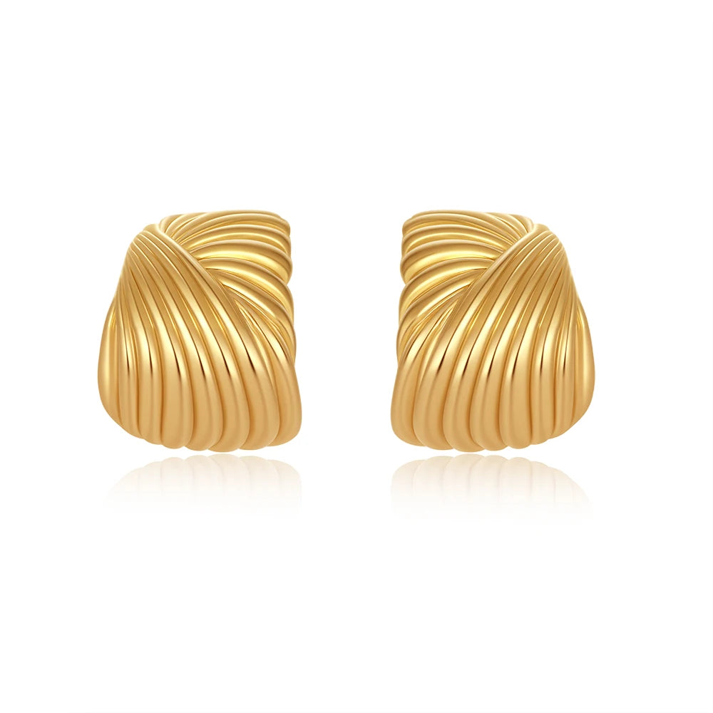 Vintage Texture Gold Plated Stainless Steel Earrings for Women Geometric Circle Twist Statement Earring Fashion Jewelry Bijoux