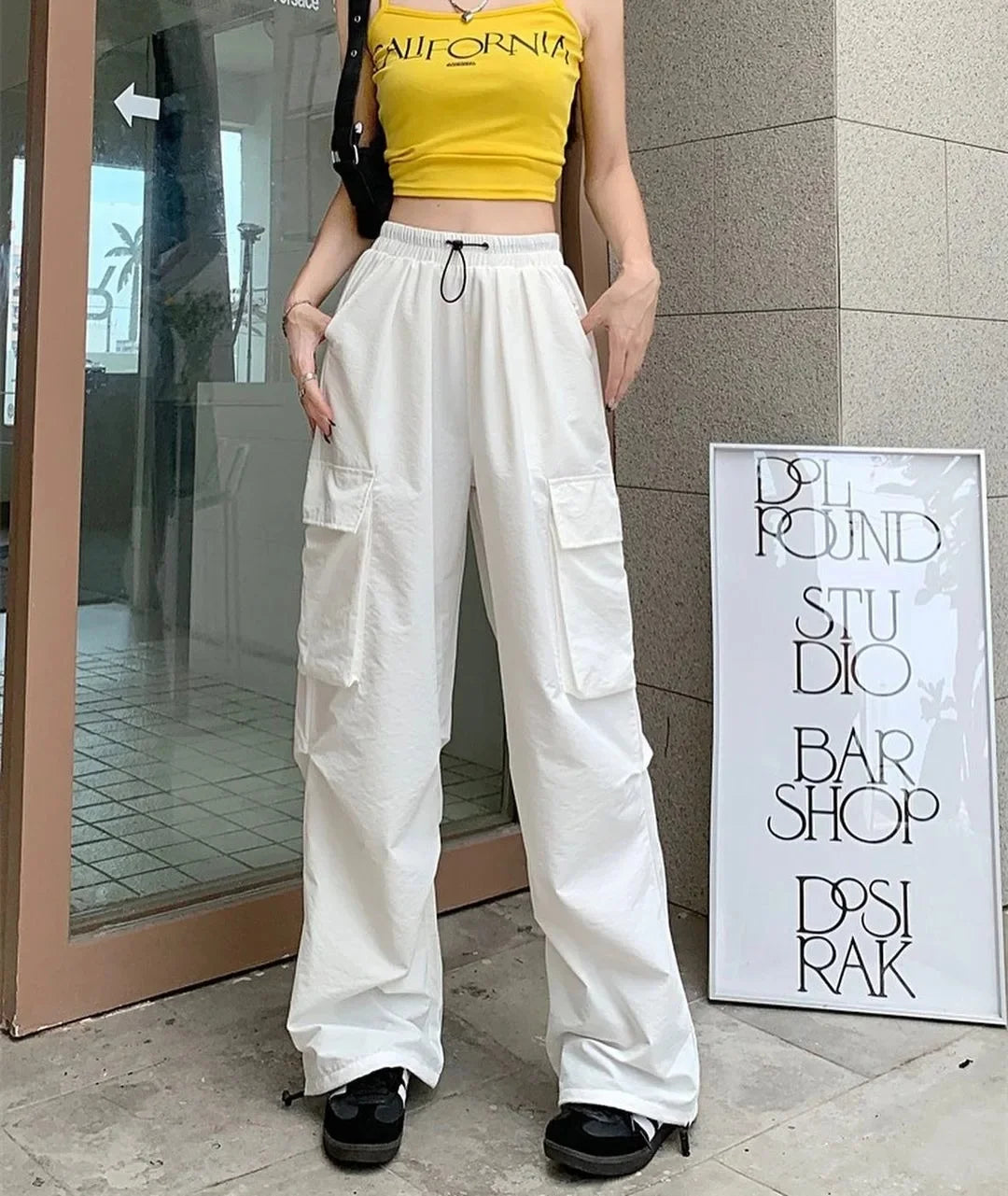 Pantalones cargo holgados de pierna recta y pierna ancha, estilo vintage, estilo casual, con bolsillos grandes, para mujer, de moda, 2024