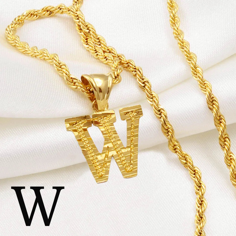 Anniyo A-Z Letters Necklaces Women Men Gold Plated Initial Pendant Rope Chain English Letter Jewelry Alphabet African #058002B