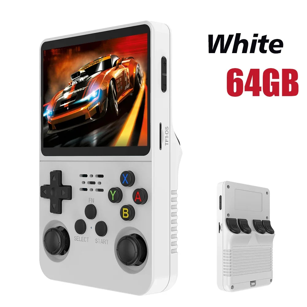 Consola de videojuegos R36S de código abierto de 128 GB, sistema Linux, pantalla IPS de 3,5 pulgadas, reproductor de vídeo portátil de bolsillo naranja, 64 GB, los mejores juegos