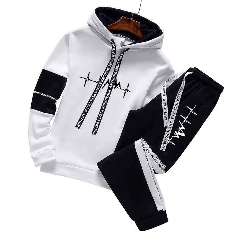 Chándal informal clásico para hombre, sudadera con capucha, ropa para correr, alta calidad, simplicidad, estampado versátil, tops y pantalones, 2024