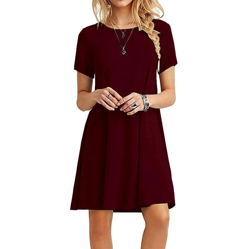 Vestido informal de manga corta para mujer, estilo vintage, con cuello redondo, estampado, holgado, minivestido elegante y sencillo, estilo urbano, vestido de verano
