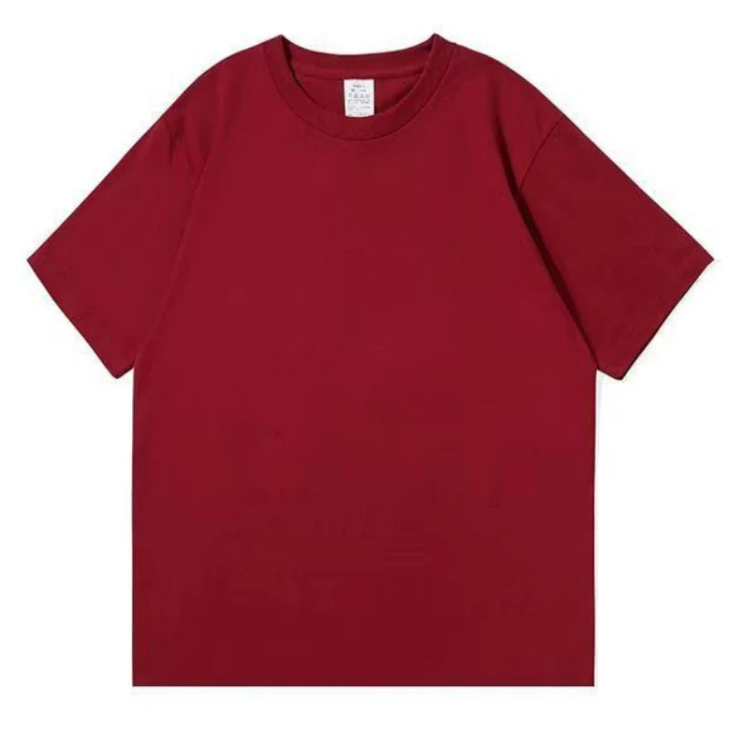 Camiseta de algodón puro resistente, negra y blanca, de 500 g, con cuello redondo, hilo grueso, manga corta y tres agujas.