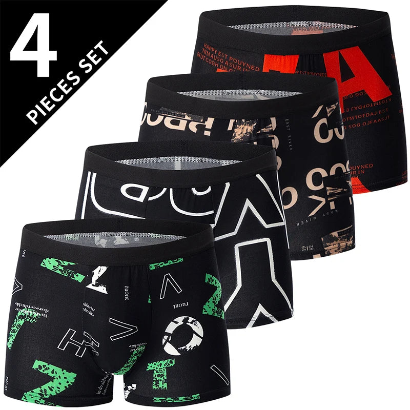 Ropa interior de 4 piezas con estampados a la moda para hombre, pantalones cortos de playa cómodos y transpirables para adolescentes, tallas grandes 5xl6xl.