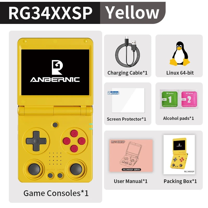ANBERNIC RG34XXSP Flip Handheld Game Console 3.4'' IPS Screen Linux 64-bit 64G 5000+ Games Support WIFI HDMI TV Output Streaming