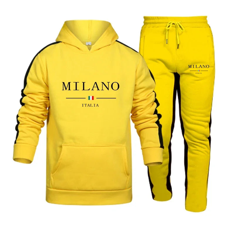 Mens Tracksuit Milan Printing Casual Hooded Sweatshirt 2 Piece Set Daily Jogging Men's Clothing Sports Suit Hot Sales Streetwear