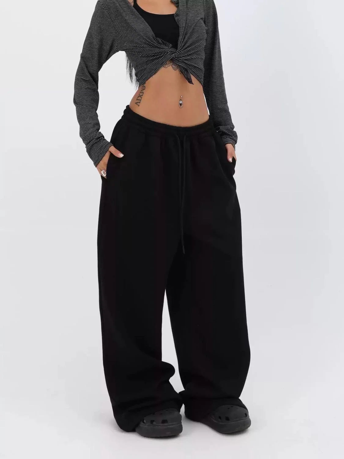 Pantalones holgados retro Y2K para mujer, pantalón de chándal informal con cintura elástica y bolsillos, estilo vintage, de pierna ancha y gran tamaño