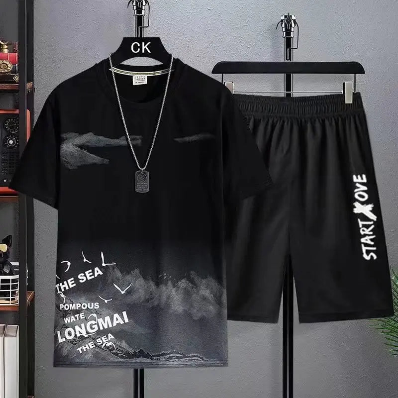 Trajes de moda para hombre, conjunto de pantalones cortos de verano para hombre, ropa de gimnasio, camiseta de manga corta para estudiante, conjunto de 2 piezas, chándales, ropa informal para hombre.