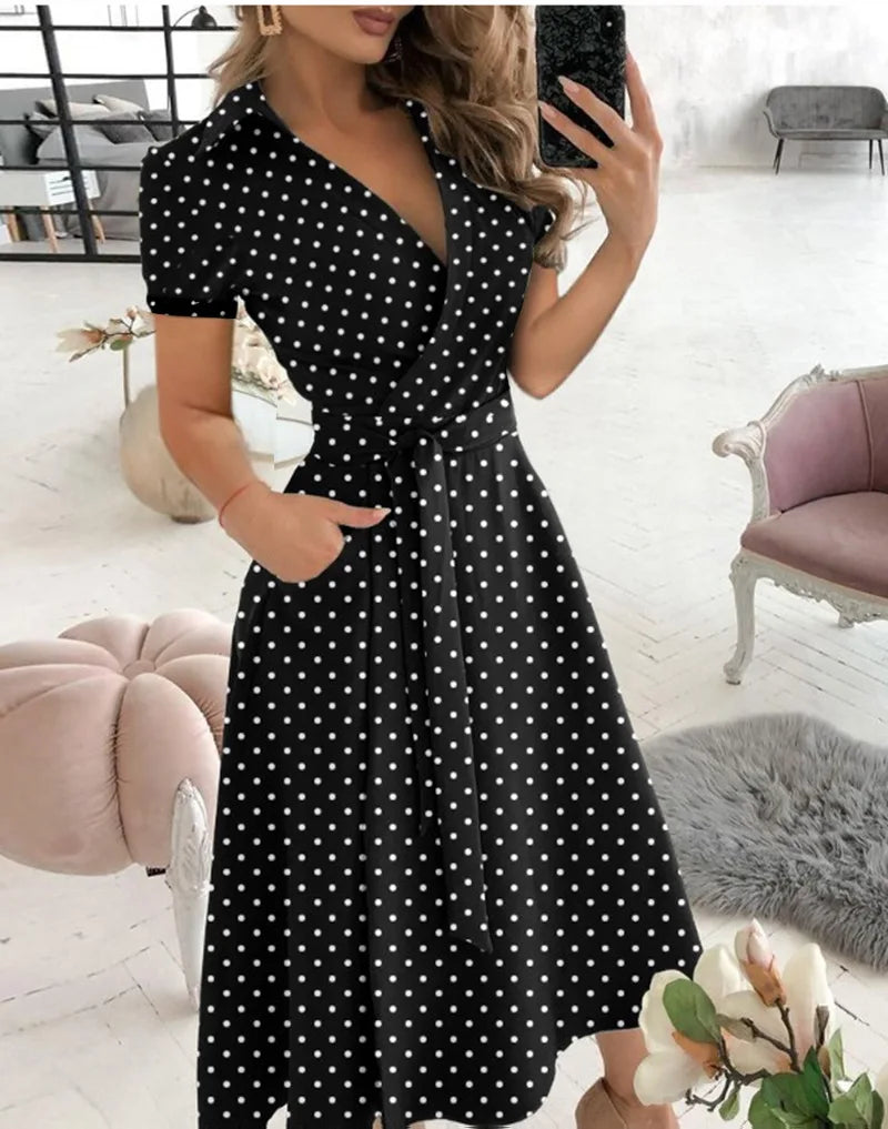 Vestido de verano 2023 con estampado de rayas arcoíris para mujer, vestido largo informal vintage de manga corta con botones y elegantes vestidos maxi para mujer