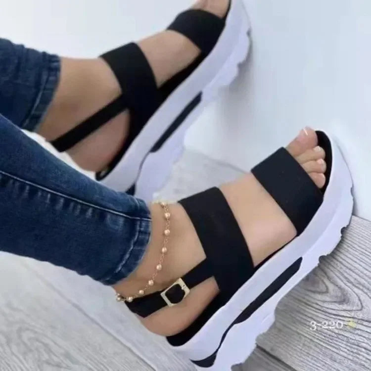Sandalias de plataforma de verano 2024 para mujer, con hebilla y correa, punta abierta, suela gruesa, estilo punk, informales, planas, para playa