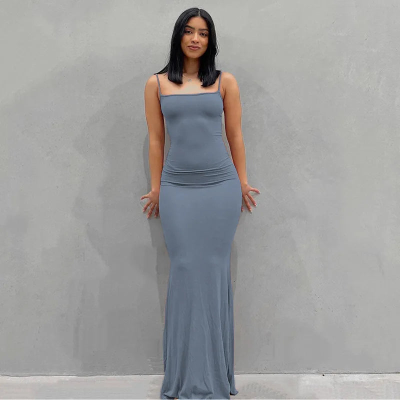 Vestido lencero ajustado de color liso para mujer, estilo europeo y estadounidense, con comercio exterior transfronterizo, 2024