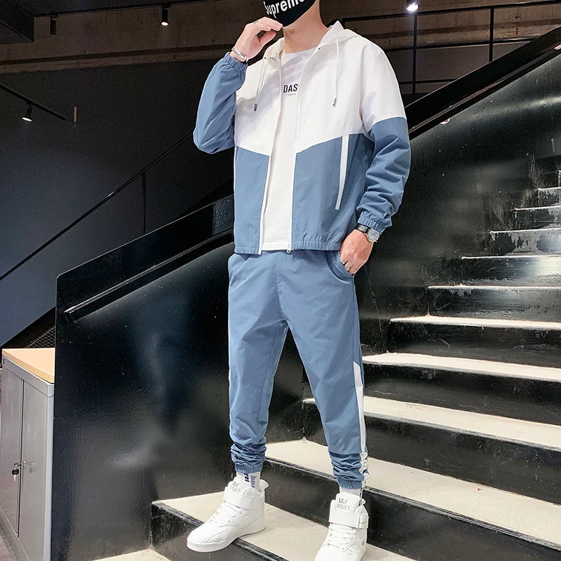 Chándal informal para hombre, conjunto de 2 piezas con capucha, chaqueta y pantalones, estilo hip hop, para correr, 2025