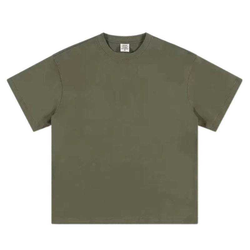 Camiseta de algodón puro resistente, negra y blanca, de 500 g, con cuello redondo, hilo grueso, manga corta y tres agujas.