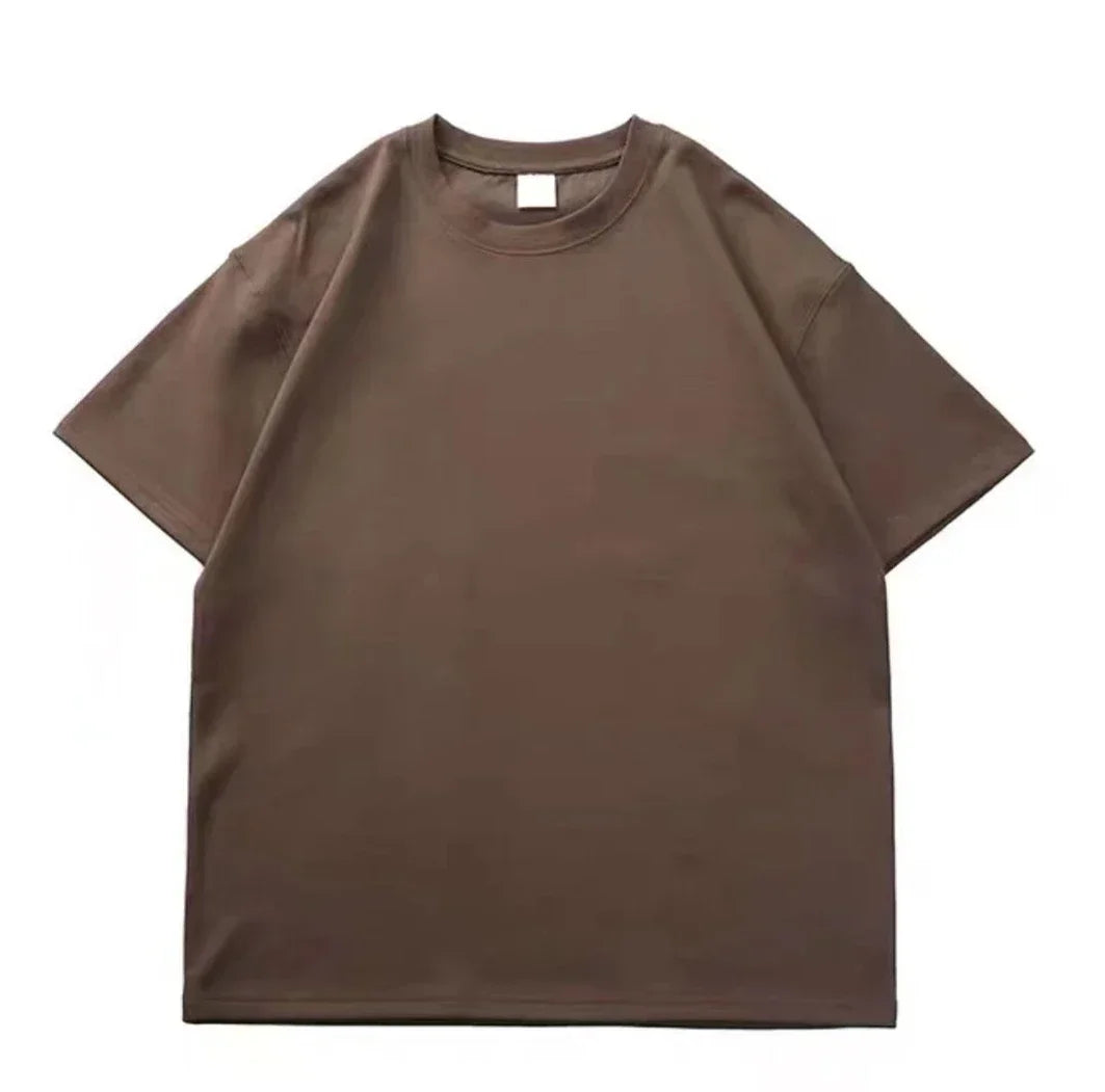 Camiseta de algodón puro resistente, negra y blanca, de 500 g, con cuello redondo, hilo grueso, manga corta y tres agujas.