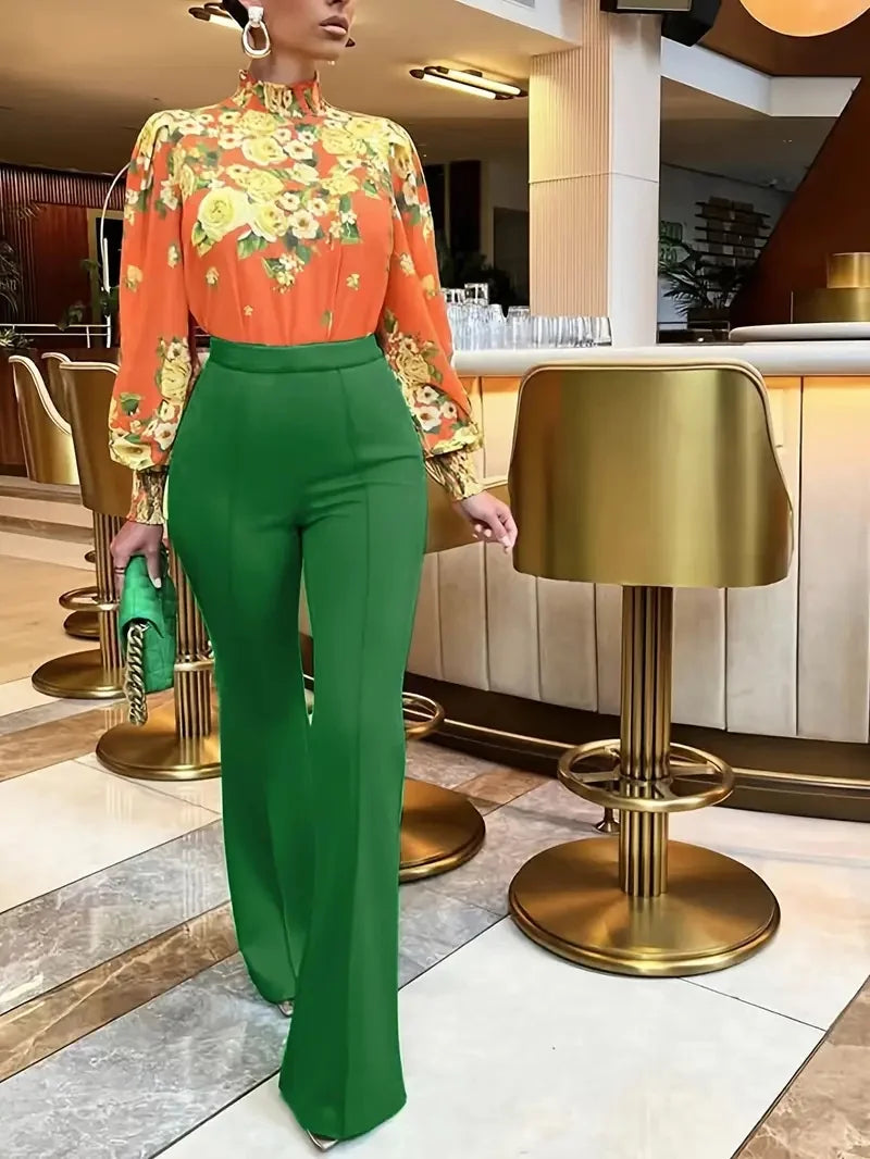 Pantalones acampanados ajustados para mujer, modernos pantalones de oficina de primavera y otoño, de color liso.