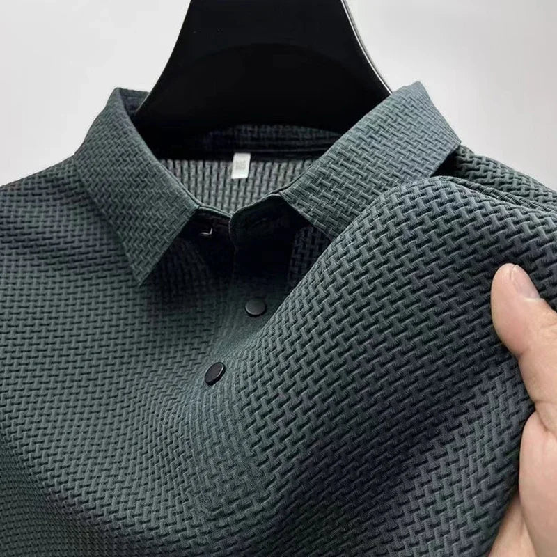Nueva camisa POLO informal de negocios de manga corta con estampado de hueso y flores de color liso para hombre, a la moda, transpirable, cómoda y versátil para verano.