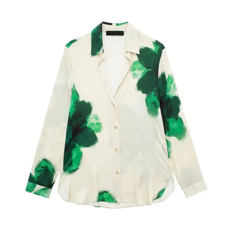 TRAFZA Pantalones largos de primavera para mujer, con estampado de flores verdes, cintura elástica y cordón ajustable, informales, de pierna ancha, estilo playero
