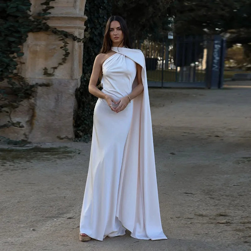Vestido de fiesta sexy con lazo de satén para mujer, elegante, con cuello halter, espalda descubierta, hombros descubiertos, sin mangas, para mujer, verano 2024, bata lisa.