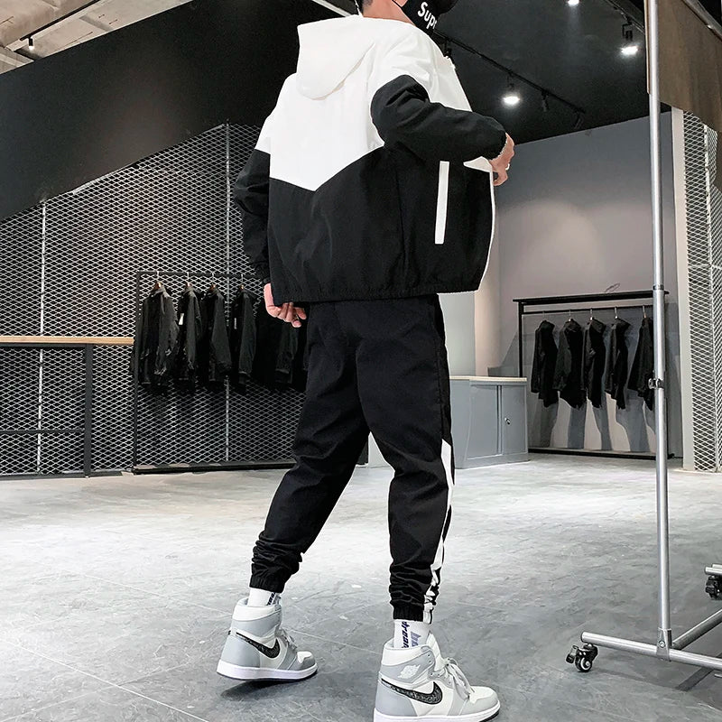 Chándal informal para hombre, conjunto de 2 piezas con capucha, chaqueta y pantalones, estilo hip hop, para correr, 2025 