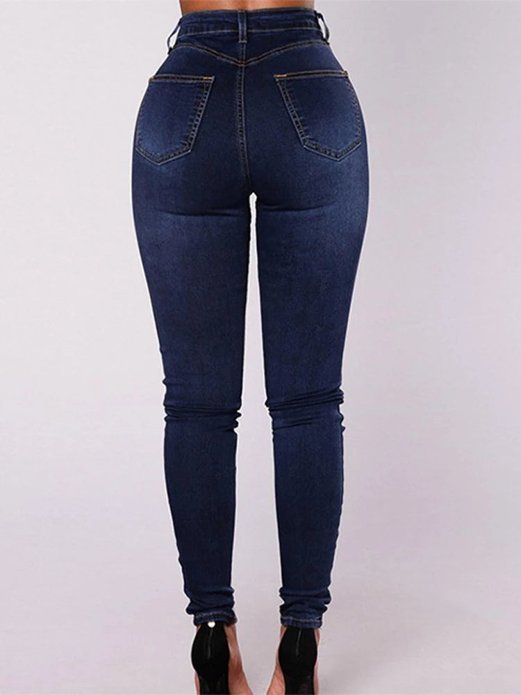 Pantalones vaqueros elásticos sexys para mujer, de cintura alta, con doble botonadura, ajustados, con cintura elástica, ajustados y a la moda.