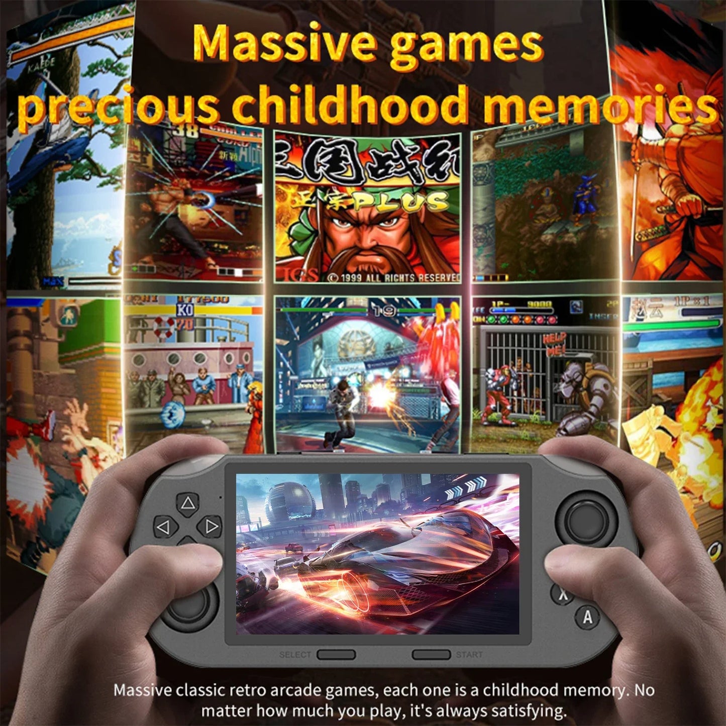 Consola de videojuegos portátil GAMINJA SF3000 con pantalla IPS de 4,5 pulgadas y más de 20.000 juegos integrados para PS1, GBA y SFC.