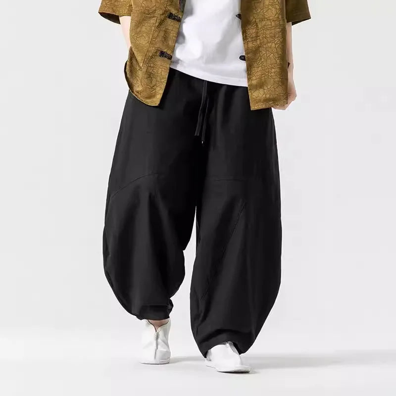 Pantalones bombachos holgados de lino chino para hombre, de primavera, de gran tamaño, de alta calidad, informales, de marca 