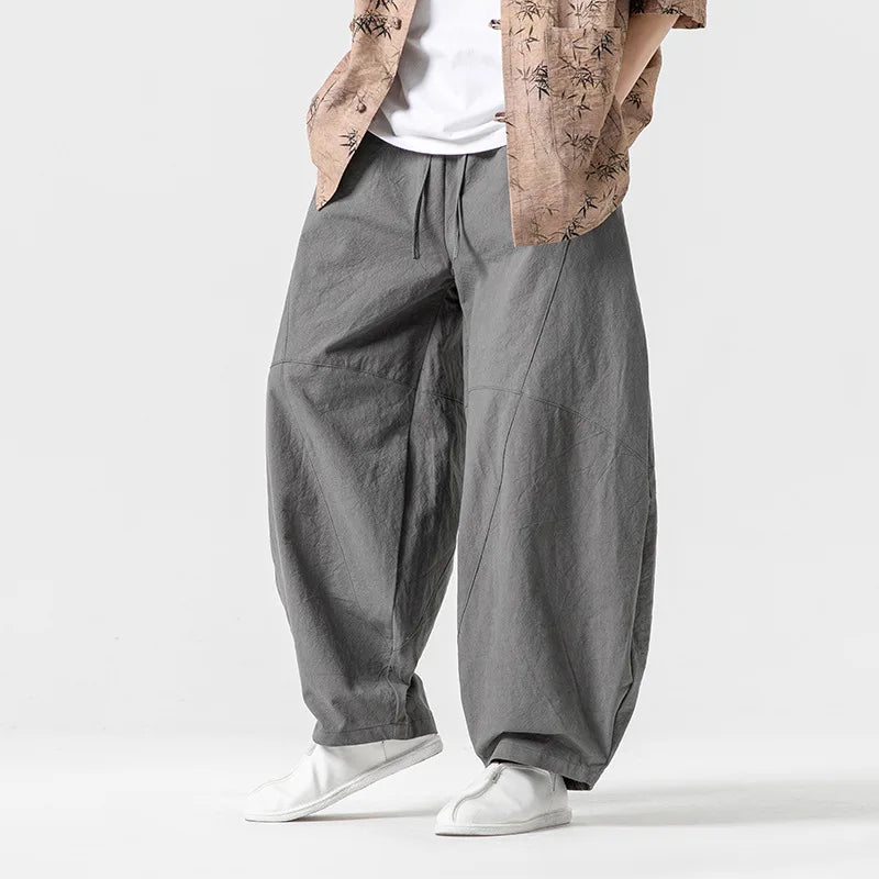 Pantalones bombachos holgados de lino chino para hombre, de primavera, de gran tamaño, de alta calidad, informales, de marca 