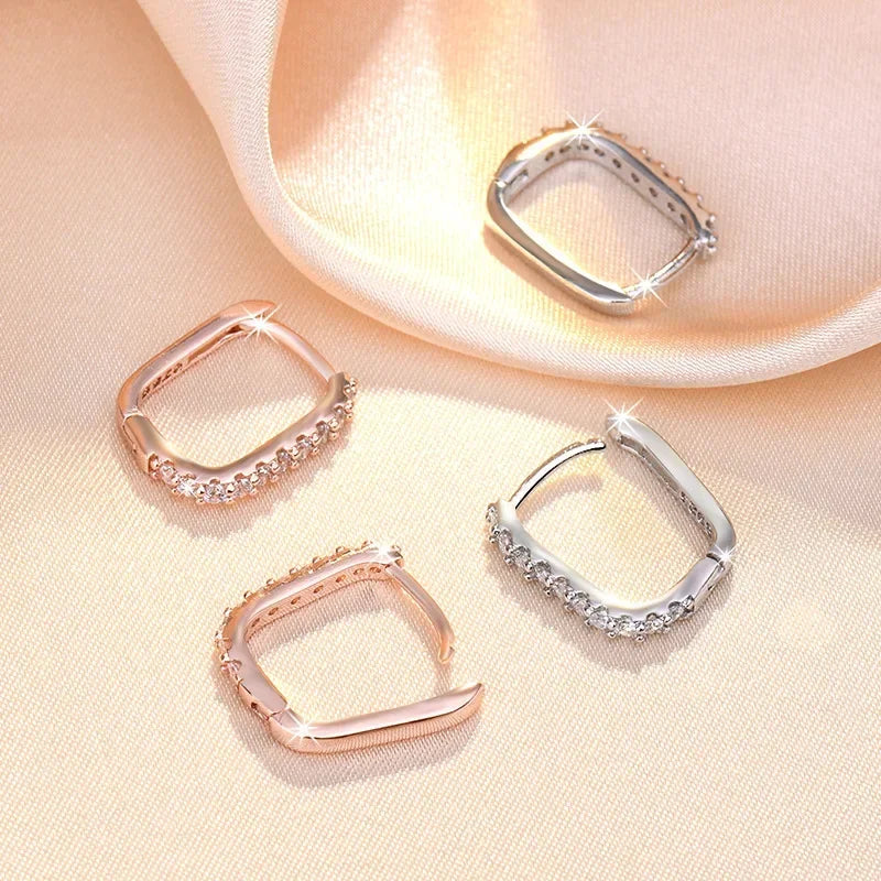 High-quality 925 Sterling Silver Crystal Fashion Circle Hoop Earrings for Woman Wedding Party Gift Street Versatile Jewelry