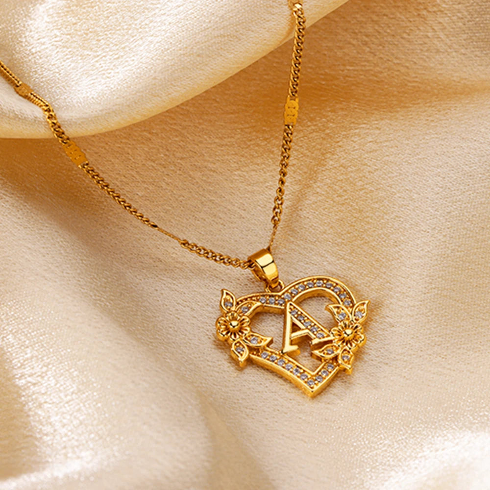 Heart Initial Letter Necklaces For Women Gold Color Stainless Steel Chain A-Z Alphabet Pendant Necklace Birthday Jewelry Gift