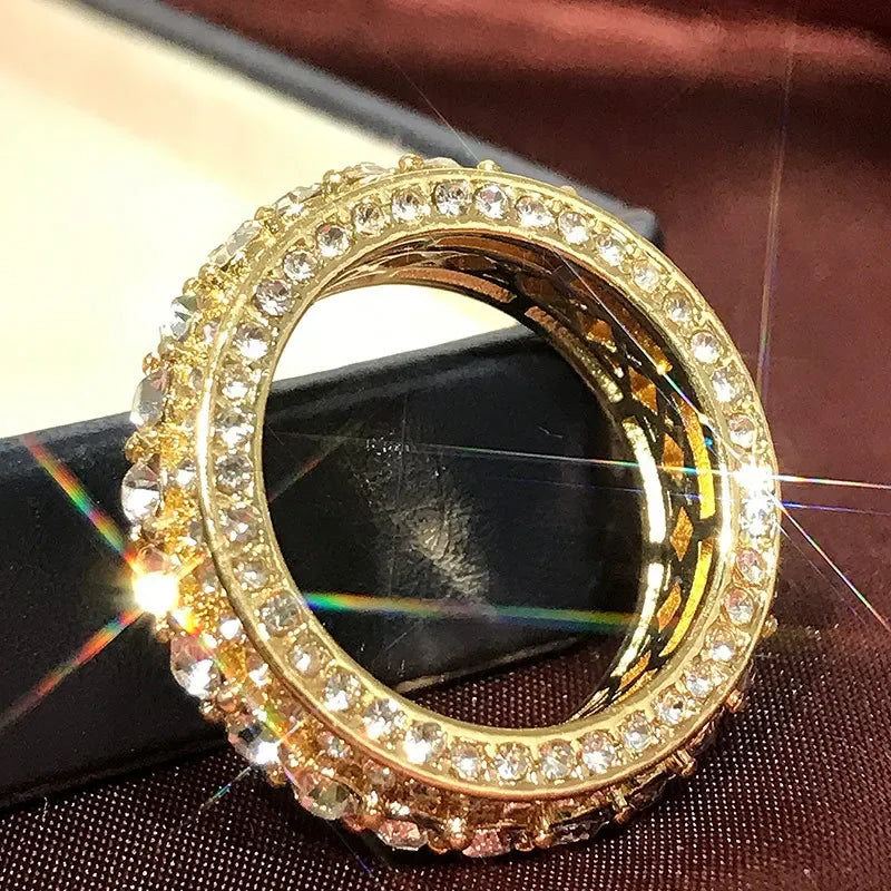 14 k Gold color Gold Full Diamond Round Ring for Women Men Wedding Engagement Party Accessories Gift Jewelry Rings 2021 Trend