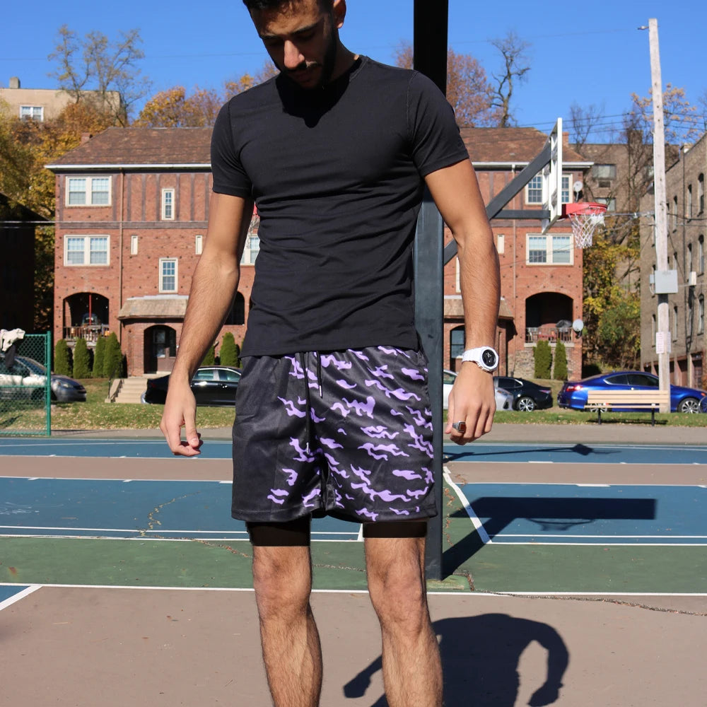 Conjunto deportivo de compresión de anime para hombre, 2 piezas, camiseta de compresión gótica de secado rápido + pantalones cortos de gimnasio Harajuku 2 en 1 de verano 
