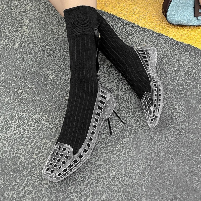 Sandalias de gelatina para mujer 2025, sandalias de boca baja, sandalias de PVC con punta cuadrada para exteriores, sandalias para personas perezosas que las pisan. 